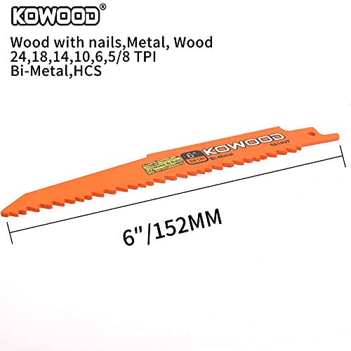 6-Inch Metal/Wood Saw Blades for Reciprocating/Sawzall Saws by KOWOOD for Dewalt,Bosch, Black & Decker, Makita, 6 PCS KOWOOD