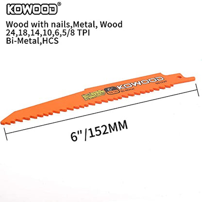 6-Inch Metal/Wood Saw Blades for Reciprocating/Sawzall Saws by KOWOOD for Dewalt,Bosch, Black & Decker, Makita, 6 PCS - WoodArtSupply