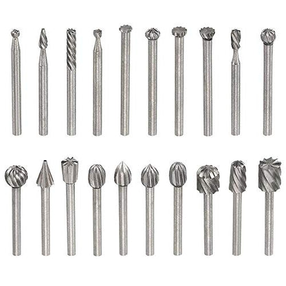 Yakamoz 20pcs 1/8" (3mm) Shank High Speed Steel Rotary Files Burrs Wood Milling Rotary File Burr Set for DIY Woodworking Carving Engraving Drilling - WoodArtSupply