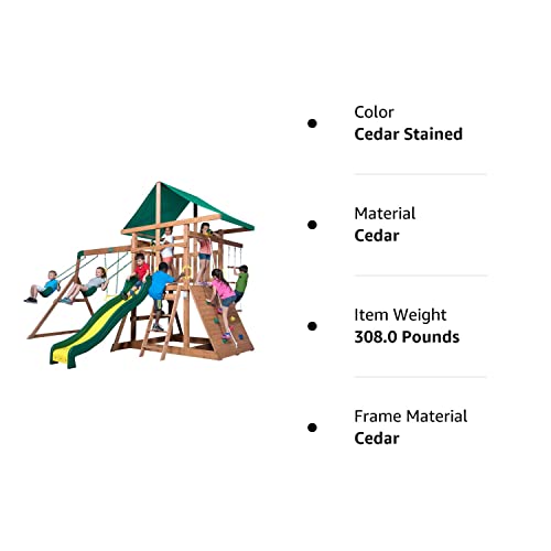 Backyard Discovery Mount McKinley All Cedar Wood Swing Set, Playground for All Kids Age 3-10, Rock Wall, Wave Slide, Fort, Double Rock Climber and Backyard Discovery