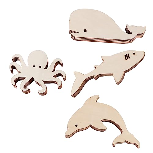 SEWACC 24Pcs Marine Animal Wood Chips Ornament Crafts Animal Rustic Decor Wood Embellishments for scrapbooks Natural Unfinished Wood Slices Hand - WoodArtSupply