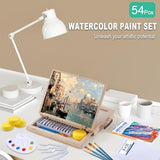 54 Pieces Watercolor Paint Set with Portable Wood Easel, Complete Starter Painting Art Supplies with Watercolor Paints, Canvases, Sketch Pads, AOTEMOON