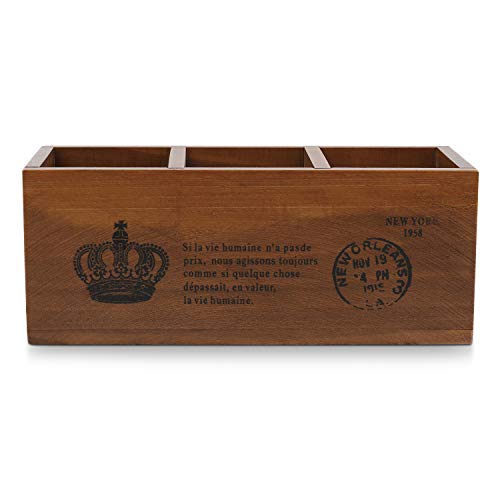 Flexzion Rustic Wood Pencil Holder for Desktop or Table - Home and Office Storage Caddy Wood for TV Remote Holder and Desk Pencil Holder Wood Flexzion