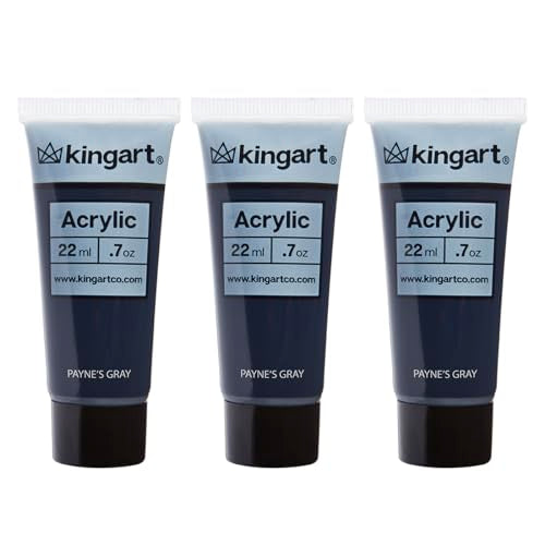 KINGART 500-145 PRO Artist Quality Payne's Gray Acrylic Paint, 22ml (0.74oz) Tubes, 3 Pack - Set (66ml Total), Payne's Gray KINGART