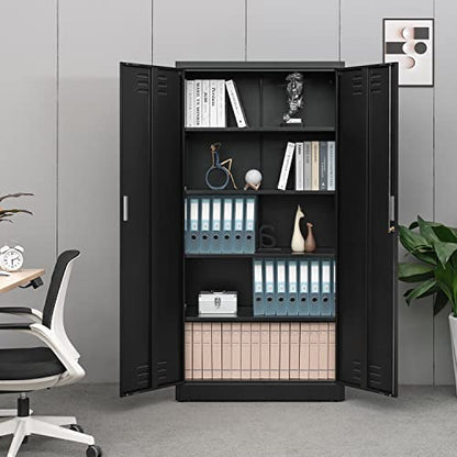 CJF 72" Metal Storage Cabinet with Adjustable Shelves, Lockable Steel Storage Cabinet for Garage, Office, Home, School