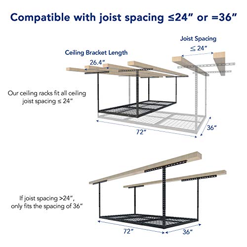 FLEXIMOUNTS 2 Pack 3x6 Overhead Garage Storage Adjustable Ceiling Storage Rack 72" Length x 36" Width x 40" Height (Black) - WoodArtSupply