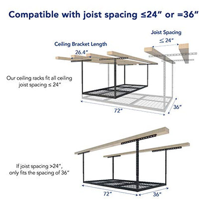 FLEXIMOUNTS 2 Pack 3x6 Overhead Garage Storage Adjustable Ceiling Storage Rack 72" Length x 36" Width x 40" Height (Black) - WoodArtSupply