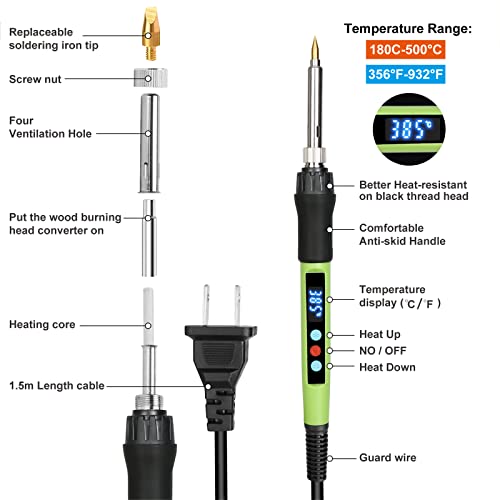 Wood Burning kit, 100W Professional WoodBurning Pen Tool, DIY Creative Tools with LED Display Adjust Temp Switch 180~500℃,Wood Burner for Foxgor