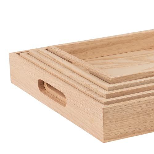 Food Trays for Party Buffet - Montessori Wooden Trays for Serving & Catering - Wooden Serving Tray with Handles - Five Piece Nested Breakfast Tray - Hammont