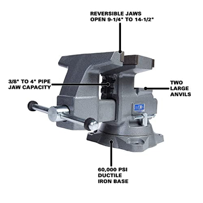 Wilton 8" Reversible Bench Vise, 9-1/4" & 14-1/2" Jaw Opening, 360° Swivel Base (4800R) - WoodArtSupply