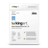 KINGART Studio Mixed Media Brush Set, Set of 21, Variety of Shapes &Sizes, Gold Nylon Filament, Black Gloss Lacquered Handle with Black Ferrule, KINGART