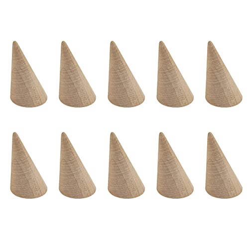 AUEAR, 10 Pack Small Natural Wooden Cone Ring Holder Finger Wood Jewelry Ring Display Stand Organizer DIY Craft (Tilted Shaped) AUEAR