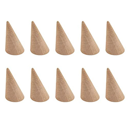 AUEAR, 10 Pack Small Natural Wooden Cone Ring Holder Finger Wood Jewelry Ring Display Stand Organizer DIY Craft (Tilted Shaped)