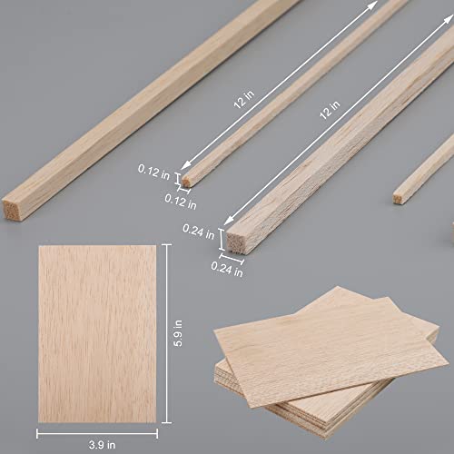 150 Pieces Balsa Wood Sticks Hardwood Square Wooden Craft Dowel Rods Unfinished Balsa Wood Sheets 12 Inch Thin Wood Strips 1/4 Inch 1/8 Inch for - WoodArtSupply