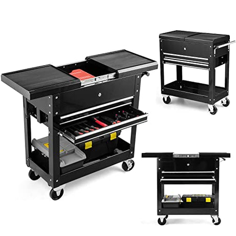Goplus Tool Cart, 4-Tier Rolling Tool Box Cabinet on Wheels with Lockable Drawers & Sliding Top, Heavy Duty Steel Tool Storage Organizer for Garage Goplus