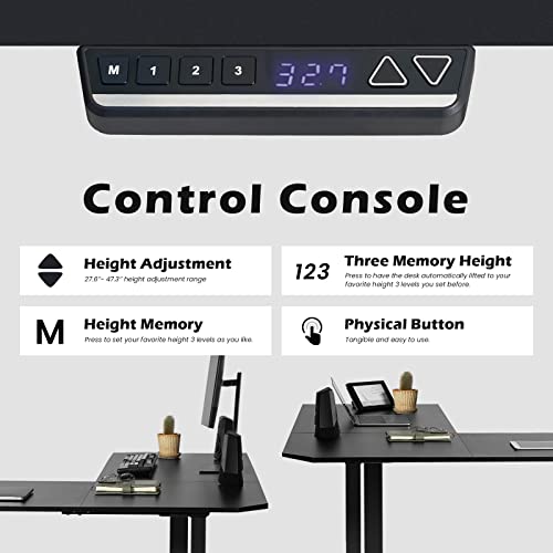 OUTFINE L Shaped Triple Motor Height Adjustable Standing Desk Electric Triple Motor Home Office Stand Up Computer Workstation - WoodArtSupply