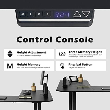 OUTFINE L Shaped Triple Motor Height Adjustable Standing Desk Electric Triple Motor Home Office Stand Up Computer Workstation - WoodArtSupply