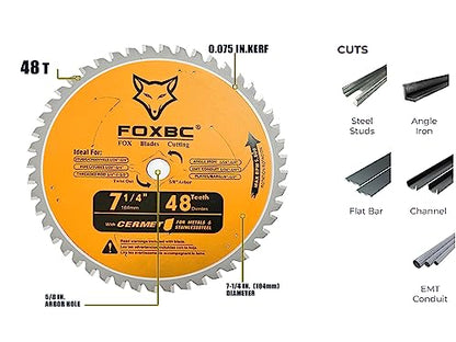 FOXBC 7-1/4 inch Circular Saw Blade Metal and Stainless Steel Cutting 48 Teeth, Replacement for Diablo D0748CF Ceramic Carbide Saw Blade - WoodArtSupply