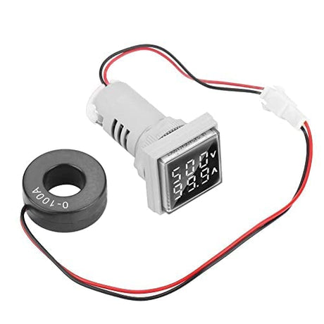 LED Display Voltmeter, Voltage Tester Current Detector Square 22mm Dual Display Panel Voltmeter Ammeter AC 0-100A 60-500V Meter Indicator (White) Hyuduo
