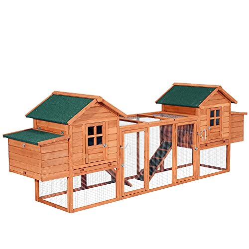 PawHut Dual Wooden Chicken Coop with Garden Bed, Large Outdoor Hen House with Nesting Boxes Removable Trays, Ramps Run, for Garden Backyard, 123" x