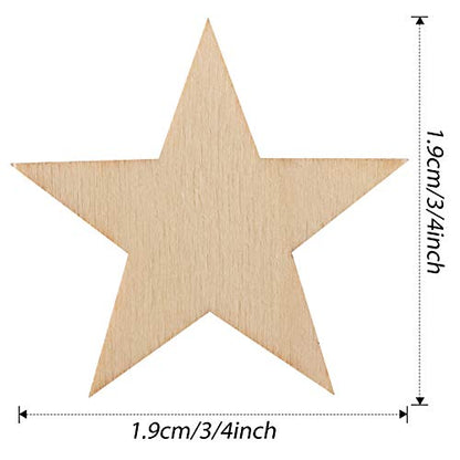 500 Pieces Wooden Star Shape Unfinished Wood Star Pieces, Blank Wood Pieces Wooden Star for Craft Flag Project and Decoration(3/4 Inch)