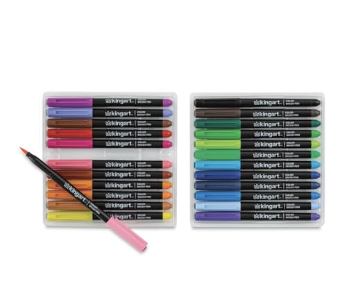 KINGART Pro, Water-Based Ink, Set of 24 Unique & Vivid Colors Brush Pens, Assorted 24 Piece KINGART
