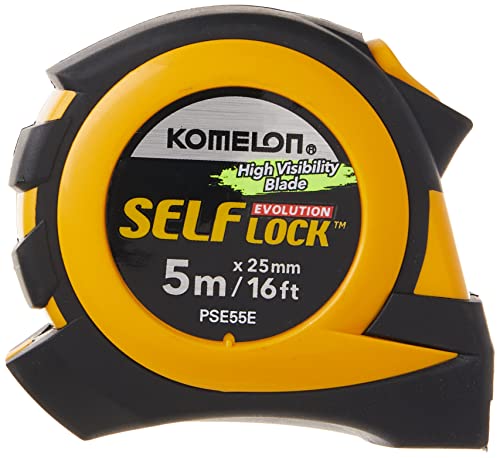 Komelon PSE55E 5M/16' Metric Self-Lock Tape Measure, Yellow/Black - WoodArtSupply