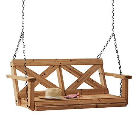 Backyard Discovery Durable Cedar Farmhouse Outdoor Porch Swing with Chain, Water Resistant, Porch, Patio, Two Person Seating, 600 Lb Weight Capacity, Backyard Discovery