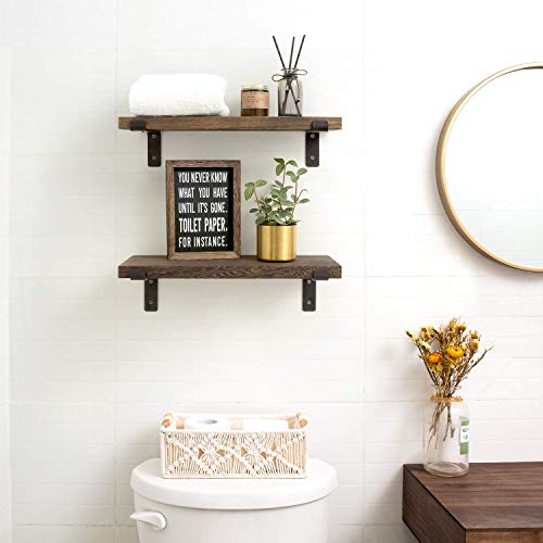 Mkono Floating Shelves Wall Mounted Rustic Wood Wall Shelf Modern Storage Shelving with L Brackets for Home Decor Bathroom Bedroom Living Room - WoodArtSupply