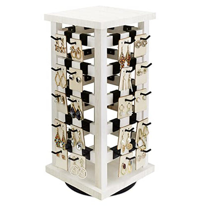 Ikee Design Wood Rotating Jewelry Display Tower With 42 Removabl Hooks,Spinning Earring Card Storage Display Stand for Store, Showcase, Tradeshow and