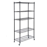 SUPER DEAL Black 5-Shelf Heavy Duty Storage Wire Shelving Unit with Wheels for Restaurant Garage Pantry Kitchen Garage Rack (30L x 14W x 63H) SUPER DEAL