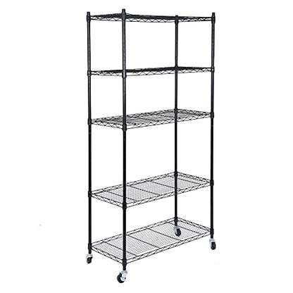 SUPER DEAL Black 5-Shelf Heavy Duty Storage Wire Shelving Unit with Wheels for Restaurant Garage Pantry Kitchen Garage Rack (30L x 14W x 63H)