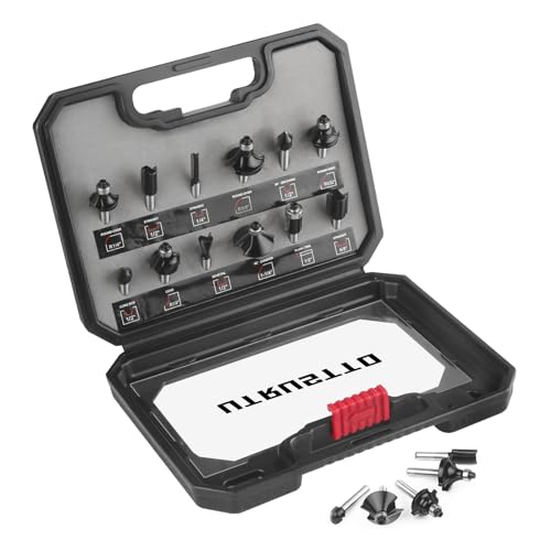 UTRUSTTO 1/4" Router Bit Set 12 Pieces, Tungsten Carbide Router Bits 1/4 Inch Shank, for Professional and Beginners Carpenter UTRUSTTO