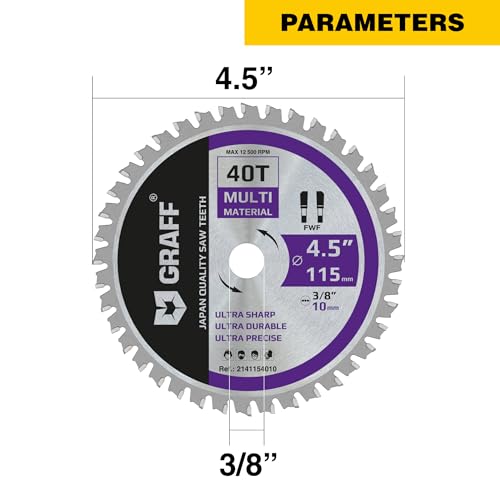 GRAFF 4-1/2-Inch Circular Saw Blade with 3/8-Inch Arbor - 40-Teeth Grinder Saw Blade for Aluminium, Metal, Wood, Plywood, Drywall, Plastic - Wood GRAFF