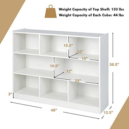 LOKO 3-Tier White Open Shelf Bookcase with 8 Cubes for Bedroom, Living Room, and Kids Room - WoodArtSupply