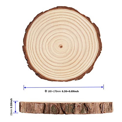 14 PCS 6.3-6.7 Inch Natural Wood Slices, 3/5 Inch Thick Unfinished Wood Slices for Crafts, Wedding, Decoration, Painting - WoodArtSupply