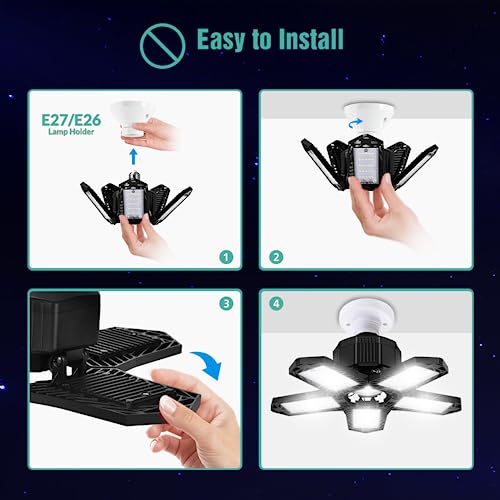 BRAINIAC LED Garage Light Bulbs, 100W 10000LM Super Bright Garage Lighting with 5 Adjustable Panels, E26/E27 Screw-in Deformable Led Garage Ceiling BRAINIAC