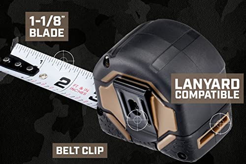 Spec Ops - SPEC-TM16 Tools 16-Foot Tape Measure, 1 1/4" Double-Sided Blade, Military-Grade Composite Case, 3% Donated to Veterans Black/Tan Spec Ops