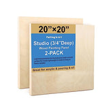 Unfinished Birch Wood Canvas Panels Kit, Falling in Art 2 Pack of 20 x20’’ Studio 3/4’’ Deep Cradle Boards for Pouring Art, Crafts, Painting, and Falling in Art