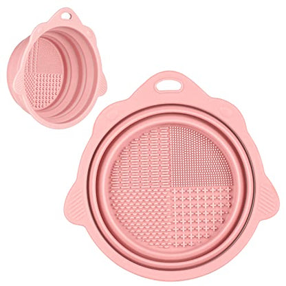 Foldable Silicone Makeup Brush Cleaner Bowl - Etercycle Portable Cleaning Tool for Brushes, Powder Puffs, and Sponges (Pink) - WoodArtSupply