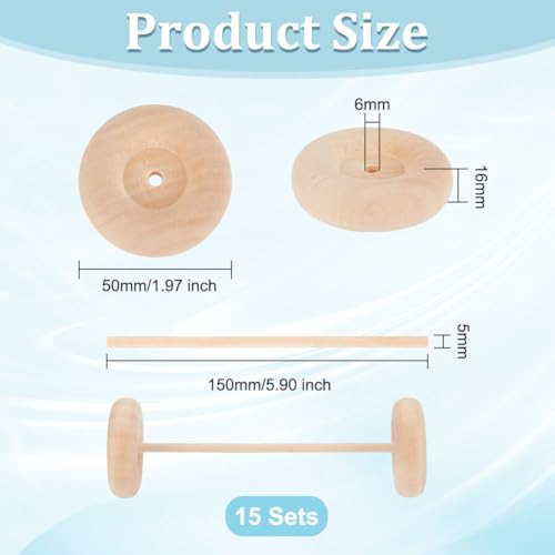 OLYCRAFT 30Pcs 1.9x0.6 Inch Wooden Craft Wheels with 15Pcs 5.9 Inch Wooden Sticks Unfinshed Wooden Wheel Large Wood Wheels Round Wooden Craft Wheels OLYCRAFT