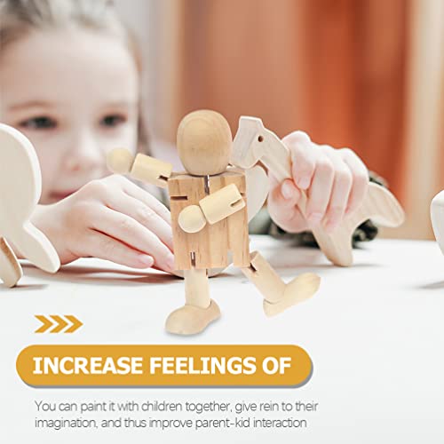 Kisangel 4pcs Wooden Robot Kids Wooden Toys Arts and Crafts for Unfinished Bodies Joint Figure Wooden Doll Adjustable Wooden Figure Paintable Wooden Kisangel