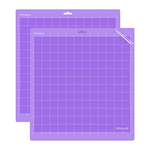 REALIKE StrongGrip Cutting Mat for Cricut Maker 3/Maker/Explore 3/Air 2/Air/One, 2 Pack 12x12 Inch Purple Strong Grip Adhesive Sticky Non-Slip Cut REALIKE