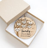 Family Where Life Begins and Never Ends Personalized 3 Inch Ceramic Christmas Ornament With Gift Box (5 Names) MRC Wood Products