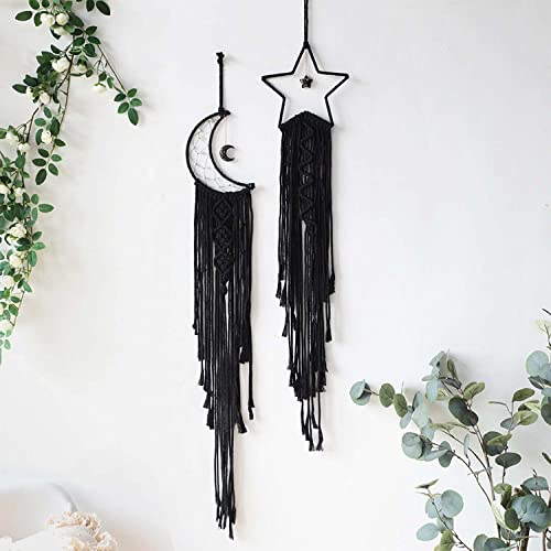 2 in 1 Macrame Kit, Black Moon+Star Macrame Kits for Adults Beginners,  Includes Macrame Cord and Instruction with Video, Macrame Wall Hanging