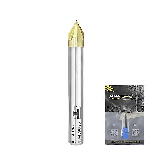 SPEED TIGER Chamfer End Mill - CNC Carving Bits, V Groove, 60 Degree, ICSM1/4"Shank 2"OVL (1 Piece, 1/4" 60°) - for Wood, Alloy Steels, Hardened SPEED TIGER