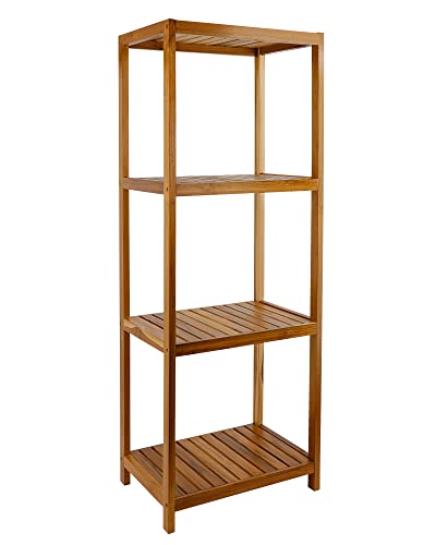 VaeFae Teak Bathroom Shelf, 4-Tier Storage Shelf, Wooden Stand Shelf Organizer for Bathroom, Kitchen, Living Room, Laundry, Garage VaeFae