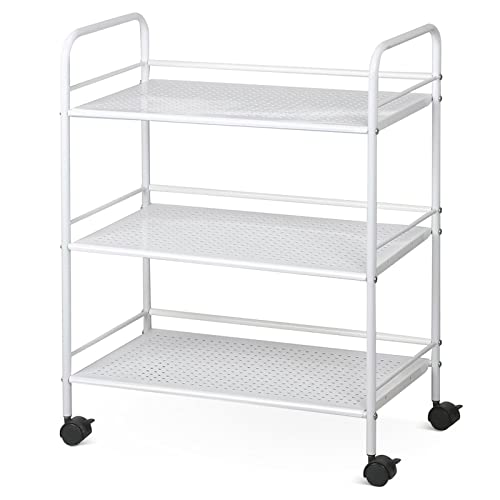 Yaheetech 3 Tier Durable Metal Multi-Purpose Rolling Utility Cart, Rolling Esthetician Cart Storage Craft Cart Kitchen Cart with Handle and Locking Yaheetech