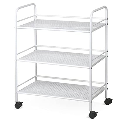 Yaheetech 3 Tier Durable Metal Multi-Purpose Rolling Utility Cart, Rolling Esthetician Cart Storage Craft Cart Kitchen Cart with Handle and Locking - WoodArtSupply