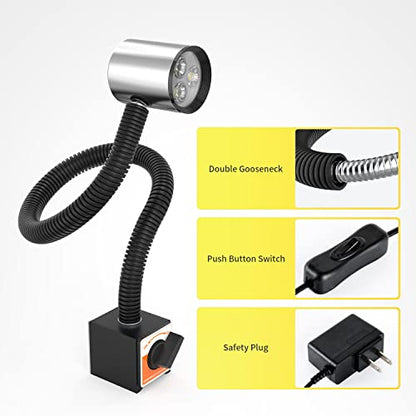 Led Magnetic Machine Work Light IP65 Water Proof Flexible Gooseneck lamp 900 Lumens 120 Volt for Lathe Milling Drill Press Industrial Lighting - WoodArtSupply